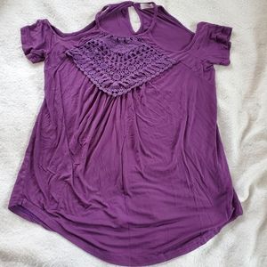 Bluetime Pullover Shirt with Peekaboo Shoulders, Sz L